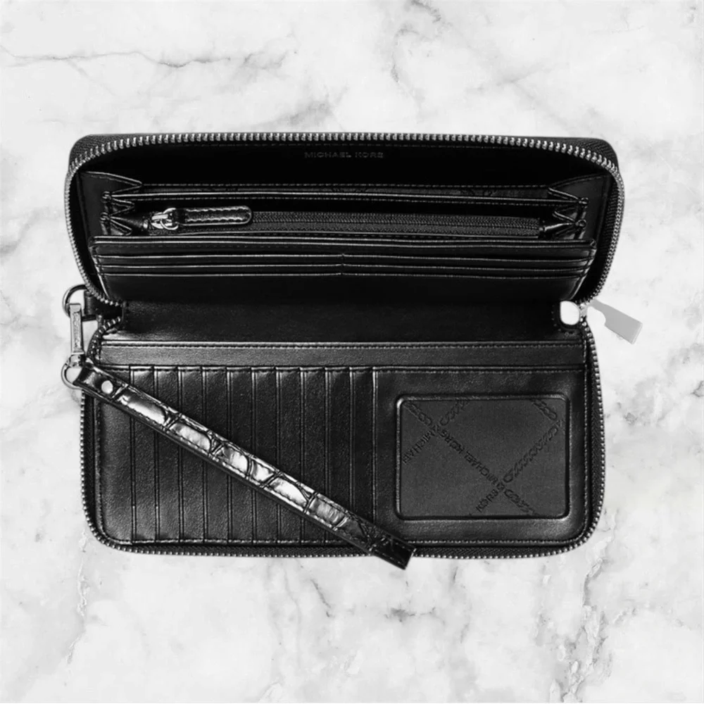 NWT Michael Kors Black Croc-Embossed Wallet